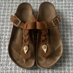 Birkenstock Gizeh Braided Cognac Leather Sandals. Never worn.